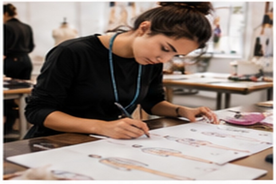 Étudiante travaillant sur des croquis de mode