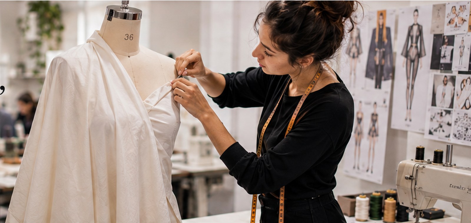 Créatrice travaillant sur un mannequin dans un atelier de mode
